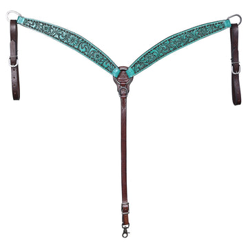 Hilason Horse Floral Hand Painted American Leather Breast Collar Headstall Turquoise